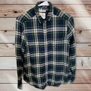 Women's Green and Yellow Plaid AE Boyfriend Fit Flannel Size Small